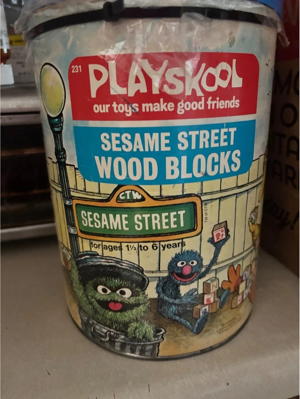 Vintage Playskool Sesame Street Wood Blocks Toy Set